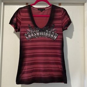 Ladies Crash & Burn short sleeve tee embellished on front and back